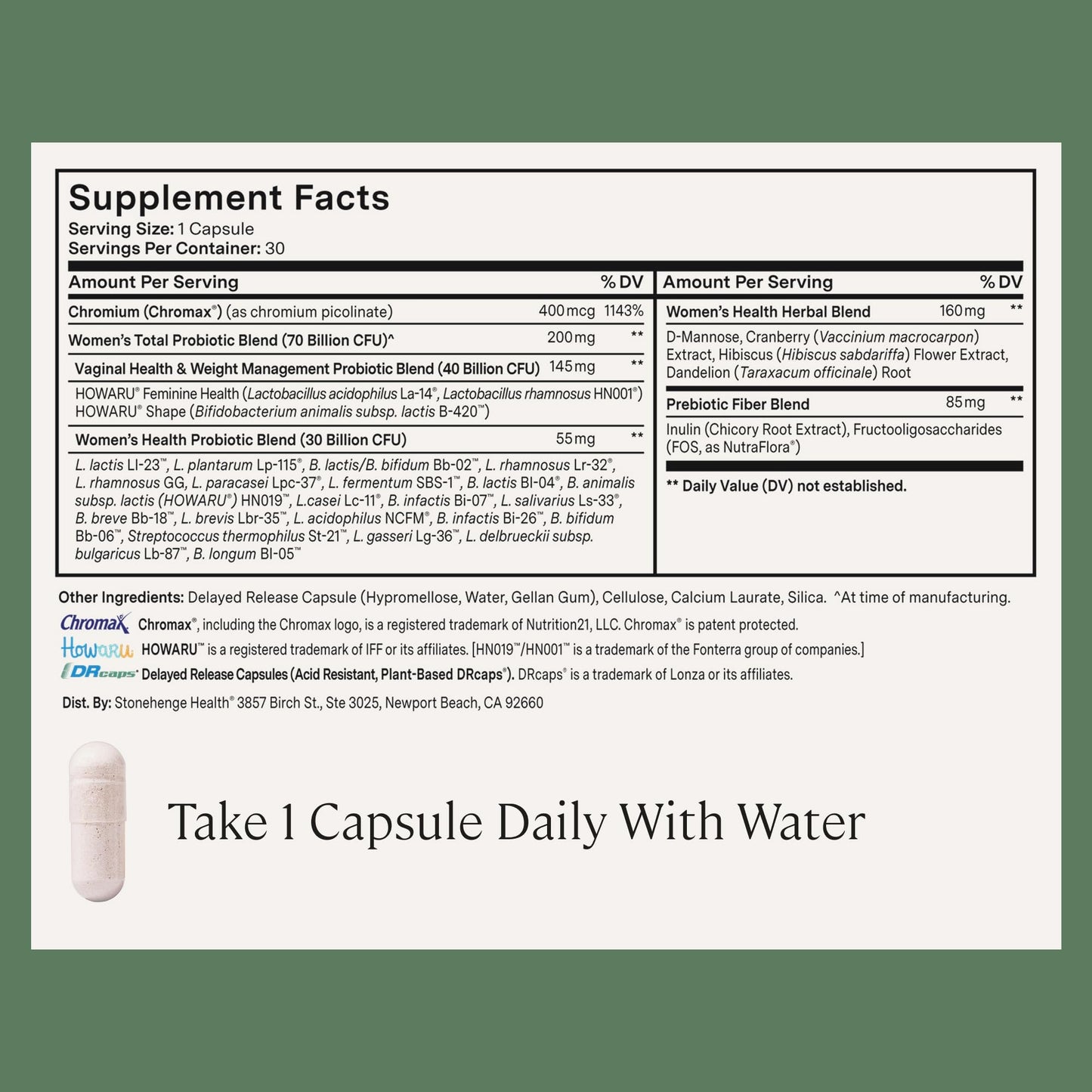 Stonehenge Health Biotics for Women Probiotic 70 Billion CFU, 24 Strains + Prebiotic Fiber, Weight Management, Focus & Mood, Digestive, Vaginal & Immune Support, Non-GMO, 30 Delayed-Release Veg Caps - dailyvitalstore