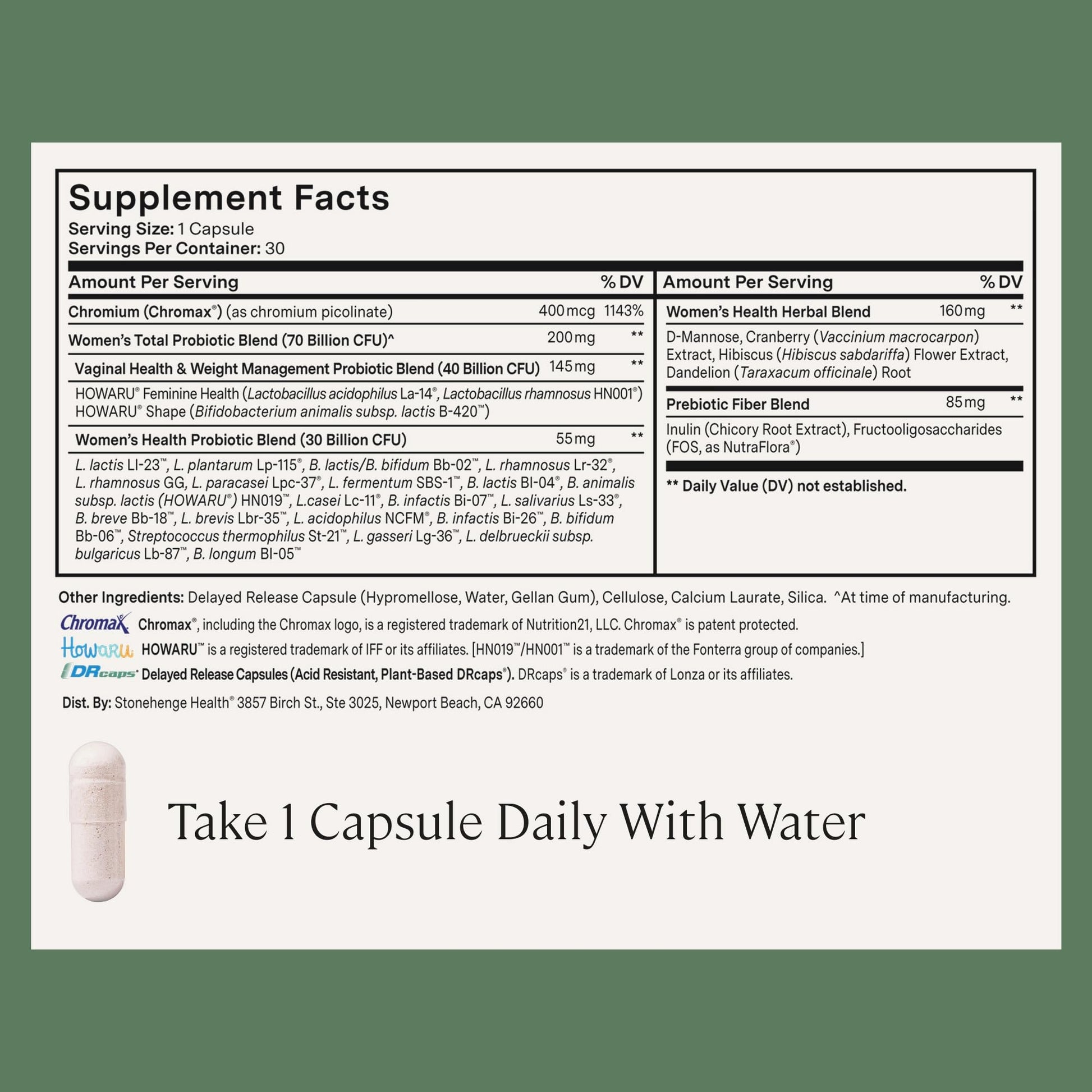 Stonehenge Health Biotics for Women Probiotic 70 Billion CFU, 24 Strains + Prebiotic Fiber, Weight Management, Focus & Mood, Digestive, Vaginal & Immune Support, Non-GMO, 30 Delayed-Release Veg Caps - dailyvitalstore