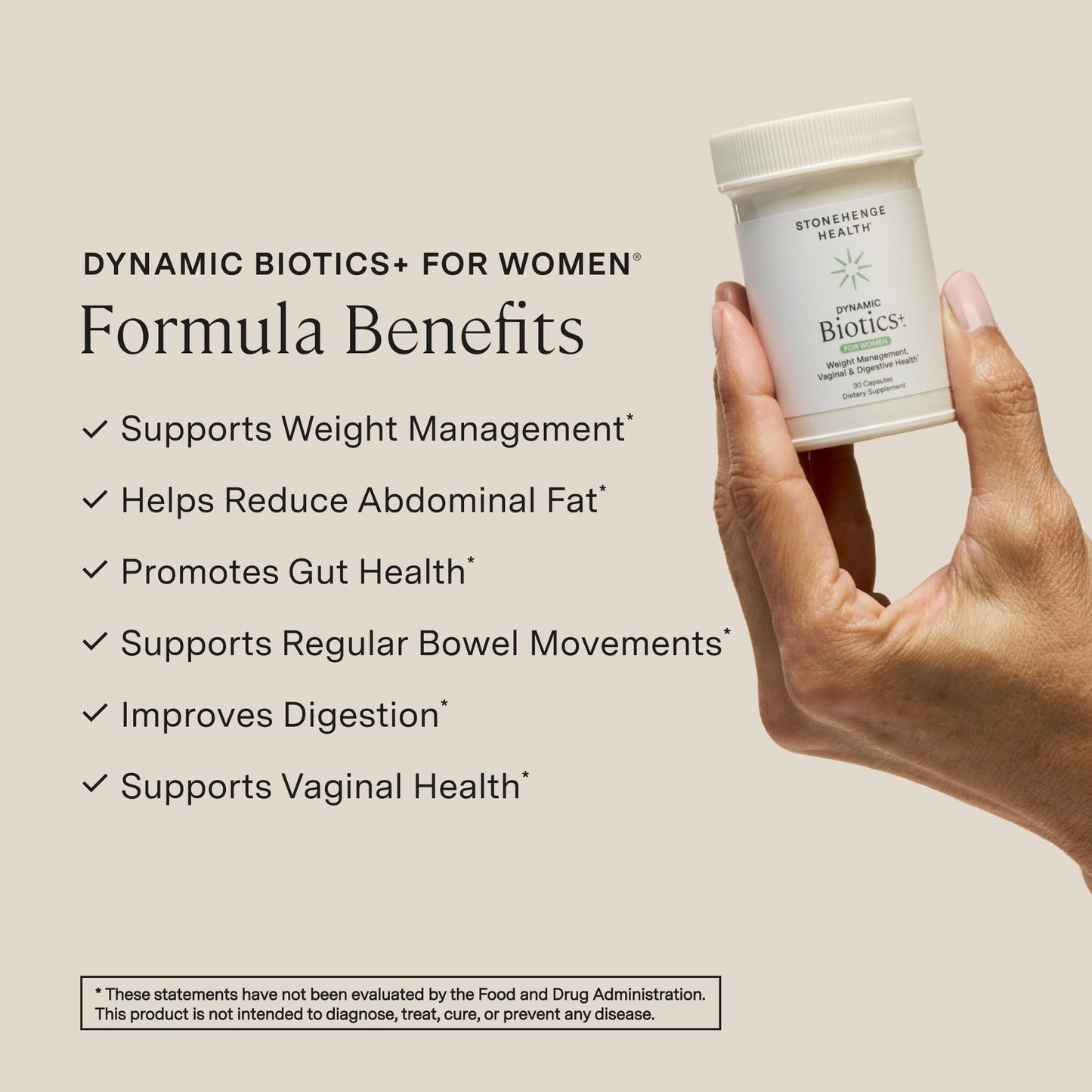 Stonehenge Health Biotics for Women Probiotic 70 Billion CFU, 24 Strains + Prebiotic Fiber, Weight Management, Focus & Mood, Digestive, Vaginal & Immune Support, Non-GMO, 30 Delayed-Release Veg Caps - dailyvitalstore