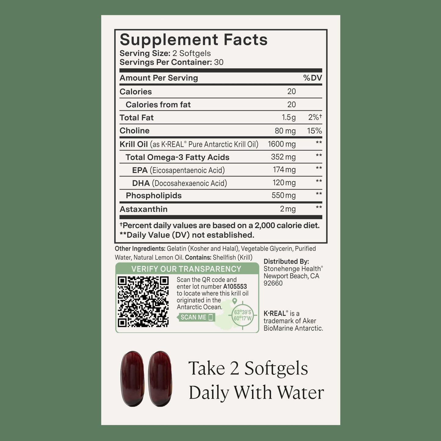 Stonehenge Health Dynamic Krill Oil 1600mg – Triple Strength Antarctic Omega-3 Supplement with EPA, DHA, Phospholipids & 2mg Astaxanthin – Supports Heart, Brain, Skin, Joint & Eye Health – 60 Softgels - dailyvitalstore