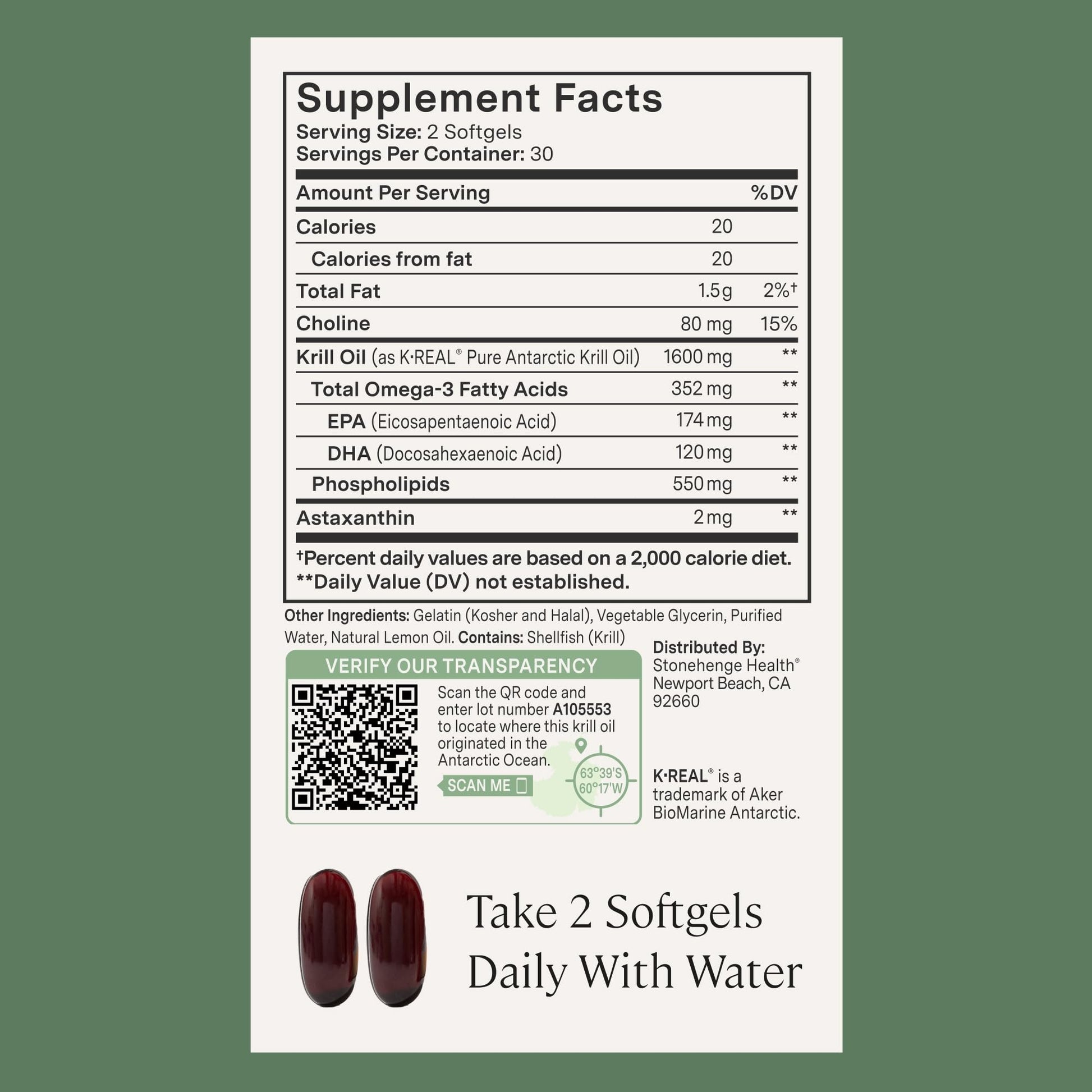 Stonehenge Health Dynamic Krill Oil 1600mg – Triple Strength Antarctic Omega-3 Supplement with EPA, DHA, Phospholipids & 2mg Astaxanthin – Supports Heart, Brain, Skin, Joint & Eye Health – 60 Softgels - dailyvitalstore