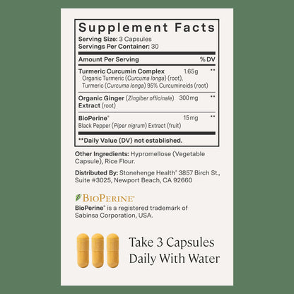 Stonehenge Health Dynamic Turmeric Curcumin with Ginger - High Potency - 1,650 mg Turmeric with 95% Curcuminoids & BioPerine, 90 Vegetarian Capsules - dailyvitalstore