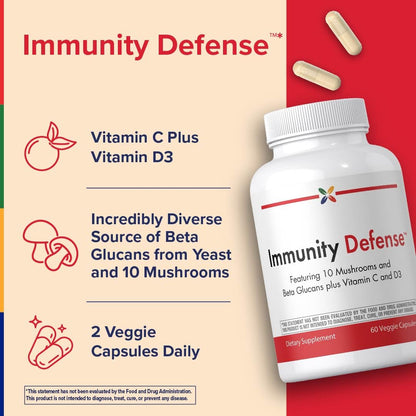 Stop Aging Now - Immune Support - with Vitamin C, Vitamin D3 and Mushroom Complex - 60 Vegetarian Capsules - dailyvitalstore