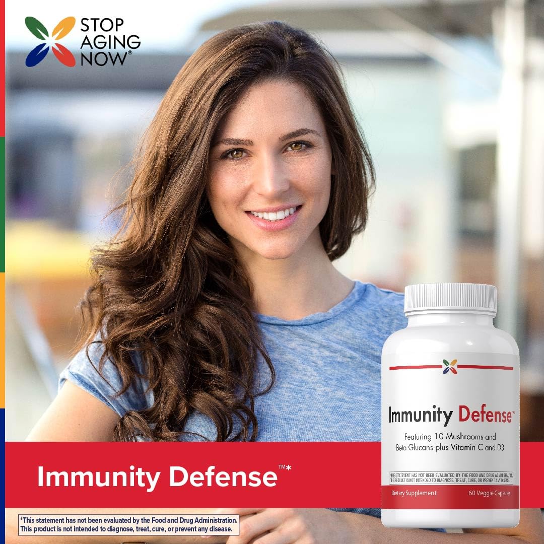 Stop Aging Now - Immune Support - with Vitamin C, Vitamin D3 and Mushroom Complex - 60 Vegetarian Capsules - dailyvitalstore