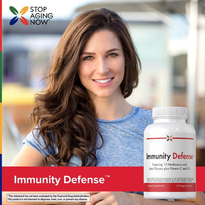 Stop Aging Now - Immune Support - with Vitamin C, Vitamin D3 and Mushroom Complex - 60 Vegetarian Capsules - dailyvitalstore