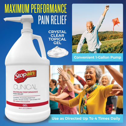 Stopain Clinical Pain Relief Gel 1 Gallon - Professional Formula for Arthritis, Knee, Back & Muscle Pain - Maximum Strength Gel for Joint & Nerve Pains with 10% Menthol Plus Glucosamine - Made in USA - dailyvitalstore
