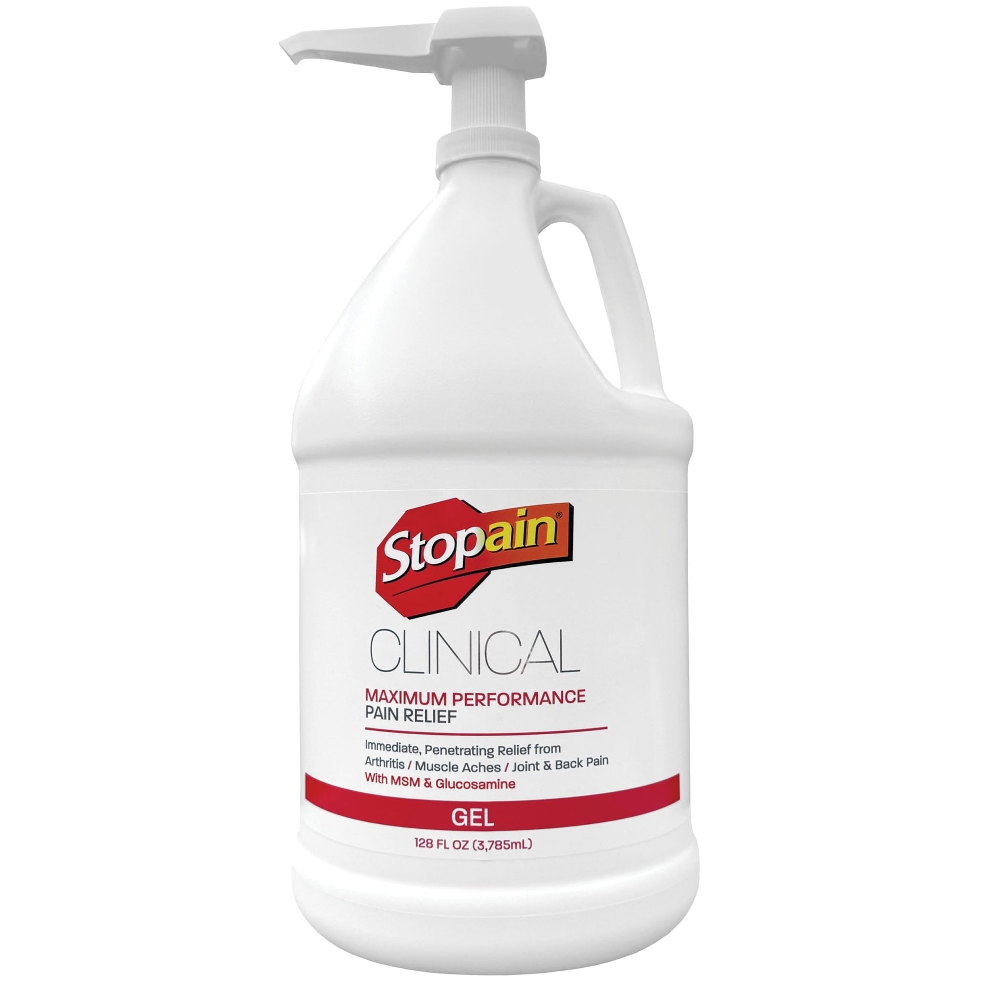Stopain Clinical Pain Relief Gel 1 Gallon - Professional Formula for Arthritis, Knee, Back & Muscle Pain - Maximum Strength Gel for Joint & Nerve Pains with 10% Menthol Plus Glucosamine - Made in USA - dailyvitalstore