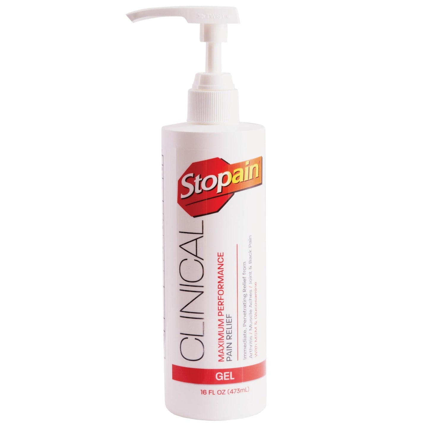 Stopain Clinical Pain Relief Gel 16 oz - Professional Formula for Arthritis, Knee, Back & Muscle Pain - Maximum Strength Gel for Joint & Nerve Pains with 10% Menthol Plus Glucosamine - Made in USA - dailyvitalstore