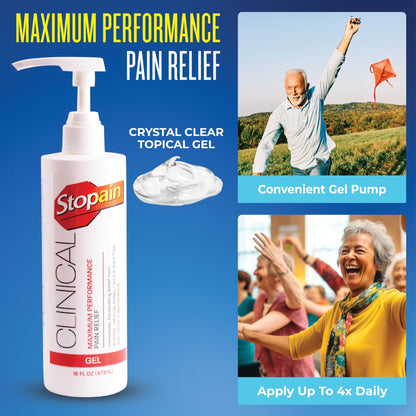 Stopain Clinical Pain Relief Gel 16 oz - Professional Formula for Arthritis, Knee, Back & Muscle Pain - Maximum Strength Gel for Joint & Nerve Pains with 10% Menthol Plus Glucosamine - Made in USA - dailyvitalstore