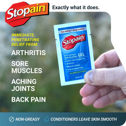 Stopain Pain Relief 3g Gel Packets, 100ct, 8% Menthol, Topical Pain Relief, Knee Pain Relief, Back Pain Relief, and Arthritis Pain Relief, Perfect for Workplace First Aid Cabinets, Made in USA - dailyvitalstore
