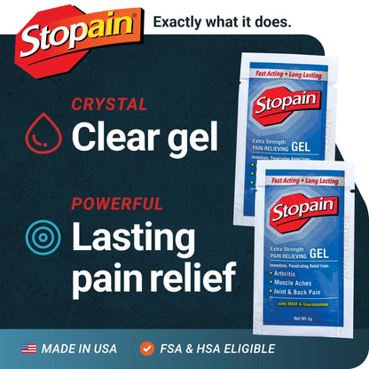 Stopain Pain Relief 3g Gel Packets, 100ct, 8% Menthol, Topical Pain Relief, Knee Pain Relief, Back Pain Relief, and Arthritis Pain Relief, Perfect for Workplace First Aid Cabinets, Made in USA - dailyvitalstore
