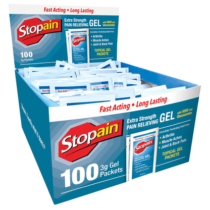 Stopain Pain Relief 3g Gel Packets, 100ct, 8% Menthol, Topical Pain Relief, Knee Pain Relief, Back Pain Relief, and Arthritis Pain Relief, Perfect for Workplace First Aid Cabinets, Made in USA - dailyvitalstore