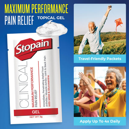 Stopain Pain Relief Clinical Gel Packets, 50 Pack, Made in USA, Maximum Performance Pain Relief with 10% Menthol Plus Glucosamine for Muscle Aches, Joint Pain, and Arthritis - dailyvitalstore