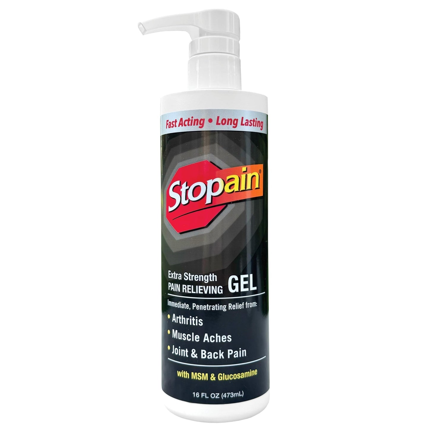 Stopain Pain Relief Gel 16oz, USA Made, Max Strength Fast Acting with Menthol, MSM, Glucosamine for Joint Pain, Back Pain, Arthritis, Knee, Neck Pain, HSA FSA Approved OTC Topical Analgesic Product - dailyvitalstore