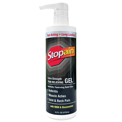 Stopain Pain Relief Gel 16oz, USA Made, Max Strength Fast Acting with Menthol, MSM, Glucosamine for Joint Pain, Back Pain, Arthritis, Knee, Neck Pain, HSA FSA Approved OTC Topical Analgesic Product - dailyvitalstore