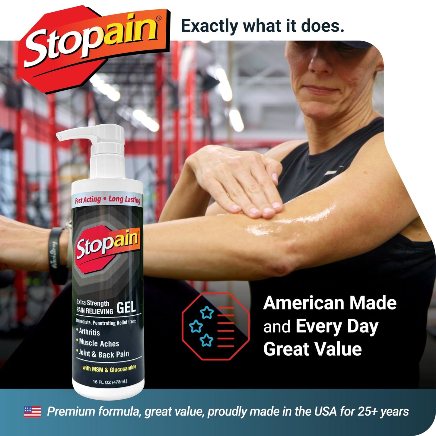 Stopain Pain Relief Gel 16oz, USA Made, Max Strength Fast Acting with Menthol, MSM, Glucosamine for Joint Pain, Back Pain, Arthritis, Knee, Neck Pain, HSA FSA Approved OTC Topical Analgesic Product - dailyvitalstore