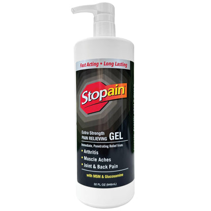 Stopain Pain Relief Gel 32oz, USA Made, Max Strength Fast Acting with Menthol, MSM, Glucosamine for Joint Pain, Back Pain, Arthritis, Knee, Neck Pain, HSA FSA Approved OTC Topical Analgesic Product - dailyvitalstore