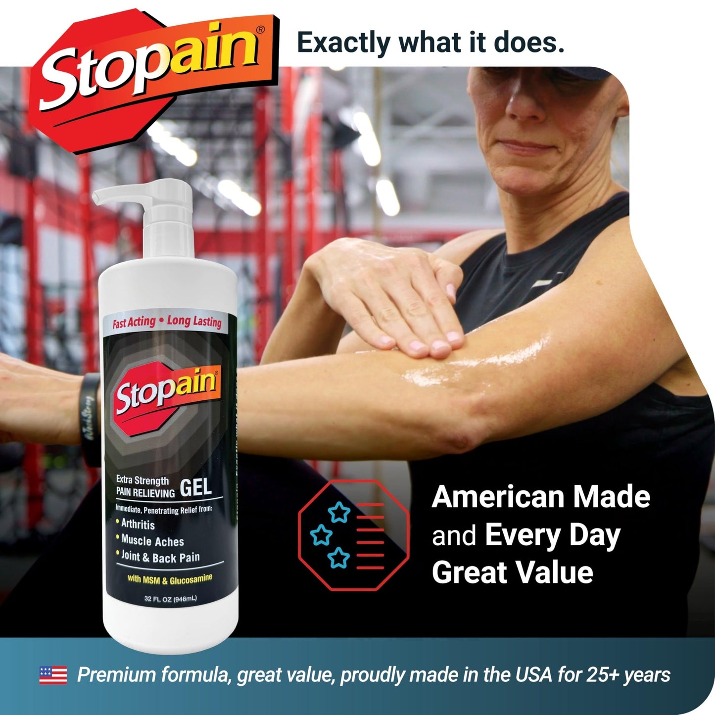 Stopain Pain Relief Gel 32oz, USA Made, Max Strength Fast Acting with Menthol, MSM, Glucosamine for Joint Pain, Back Pain, Arthritis, Knee, Neck Pain, HSA FSA Approved OTC Topical Analgesic Product - dailyvitalstore