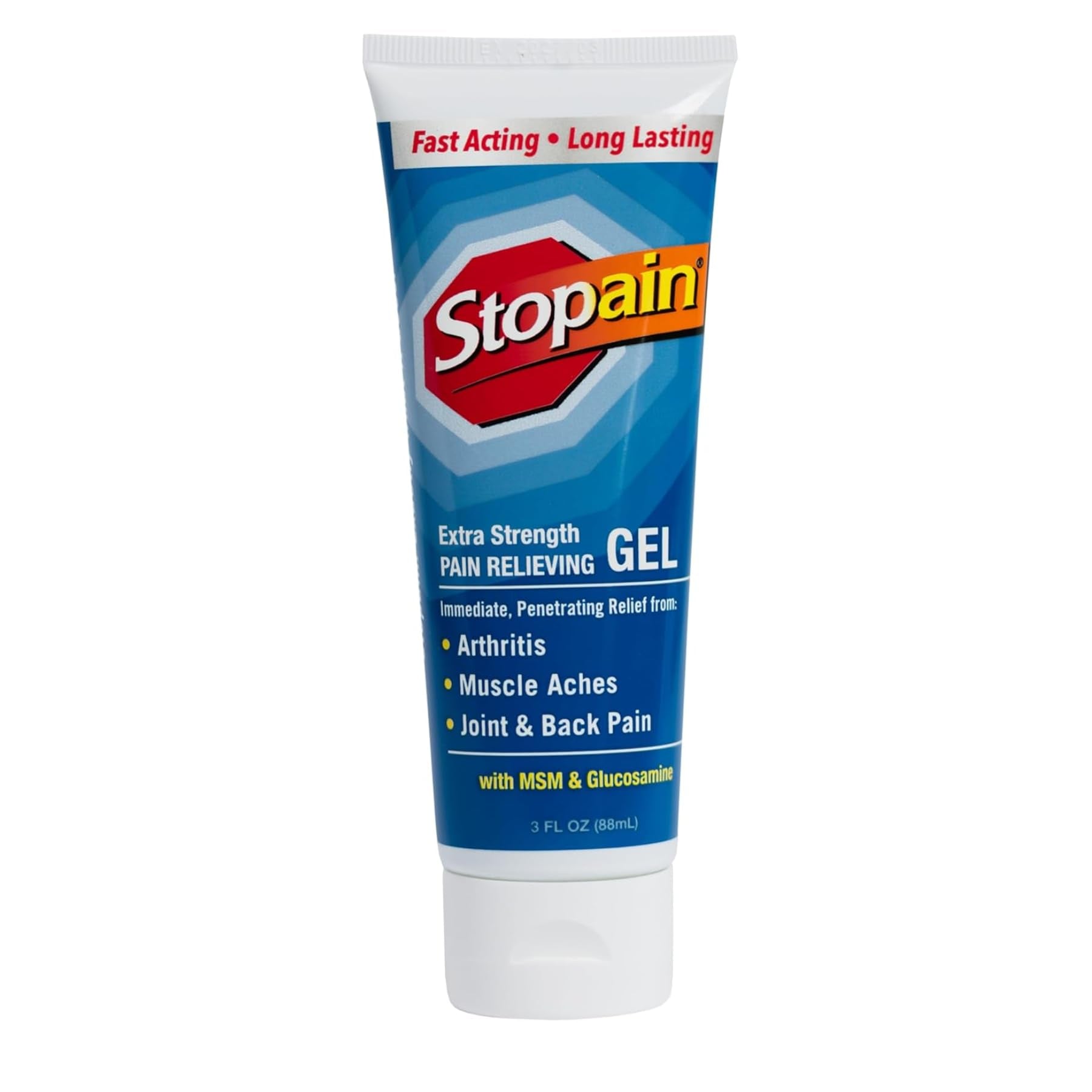 Stopain Pain Relief Gel 3oz USA Made, Max Strength Fast Acting with MSM, Glucosamine, Menthol for Arthritis, Lower Back Sciatica, Knee, Neck, HSA FSA Approved Topical Analgesic Products - dailyvitalstore