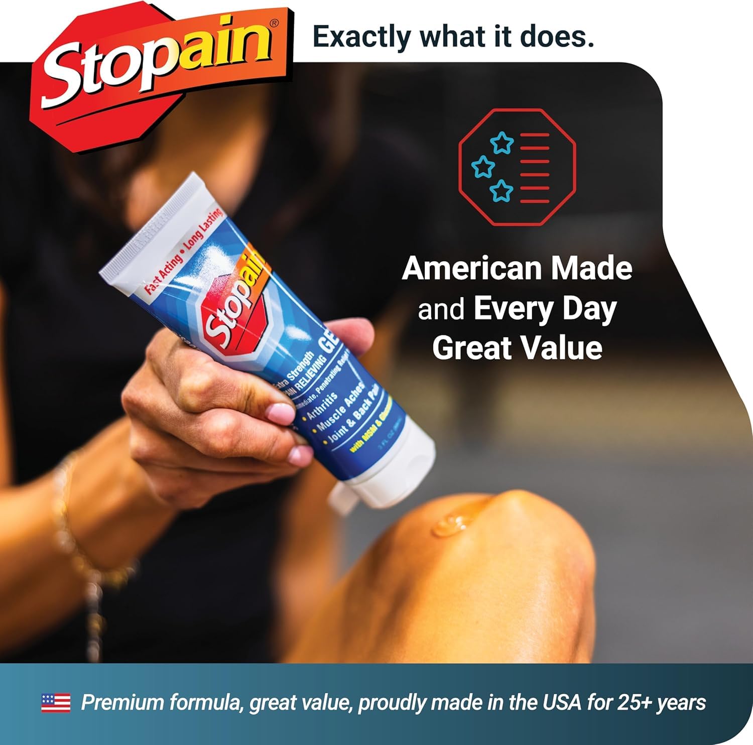 Stopain Pain Relief Gel 3oz USA Made, Max Strength Fast Acting with MSM, Glucosamine, Menthol for Arthritis, Lower Back Sciatica, Knee, Neck, HSA FSA Approved Topical Analgesic Products - dailyvitalstore