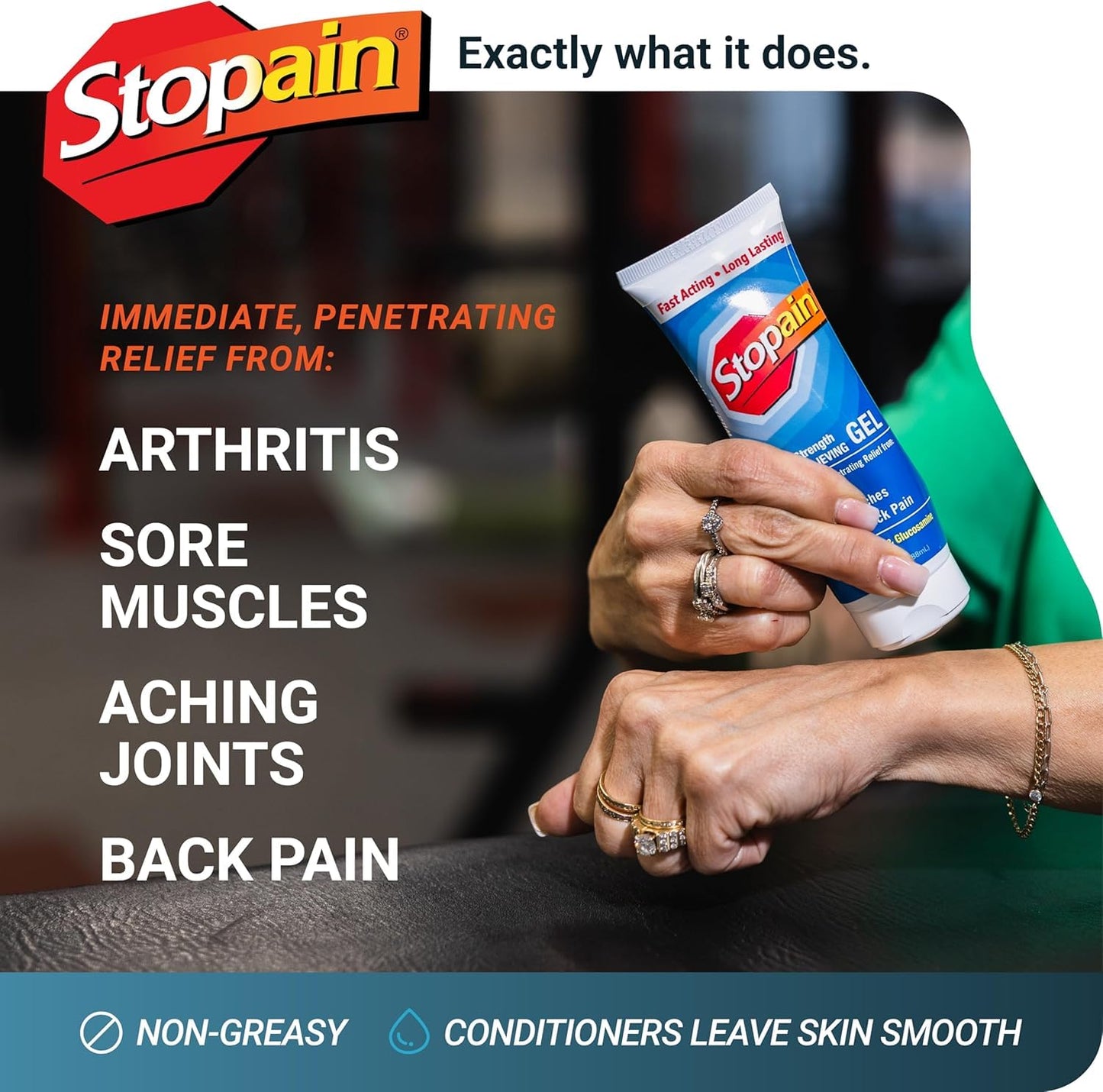Stopain Pain Relief Gel 3oz USA Made, Max Strength Fast Acting with MSM, Glucosamine, Menthol for Arthritis, Lower Back Sciatica, Knee, Neck, HSA FSA Approved Topical Analgesic Products - dailyvitalstore