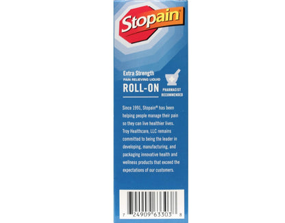 Stopain Pain Relief Roll On Gel 3oz (4 Pack) USA Made, Max Strength Fast Acting with MSM, Glucosamine, Menthol for Lower Back, Knee, Neck, HSA FSA Approved Topical Analgesic Products - dailyvitalstore