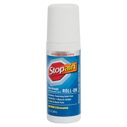 Stopain Pain Relief Roll On Gel 3oz, USA Made, Max Strength Fast Acting with MSM, Glucosamine, Menthol for Arthritis, Lower Back, Knee, Neck, HSA FSA Approved OTC Topical Analgesic Products - dailyvitalstore