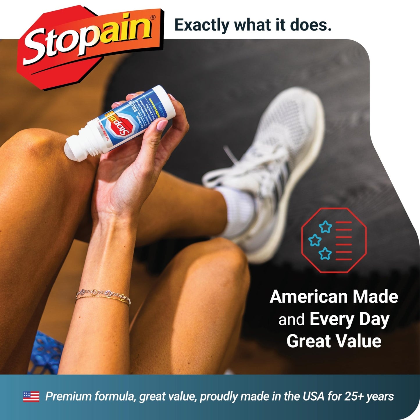 Stopain Pain Relief Roll On Gel 3oz, USA Made, Max Strength Fast Acting with MSM, Glucosamine, Menthol for Arthritis, Lower Back, Knee, Neck, HSA FSA Approved OTC Topical Analgesic Products - dailyvitalstore