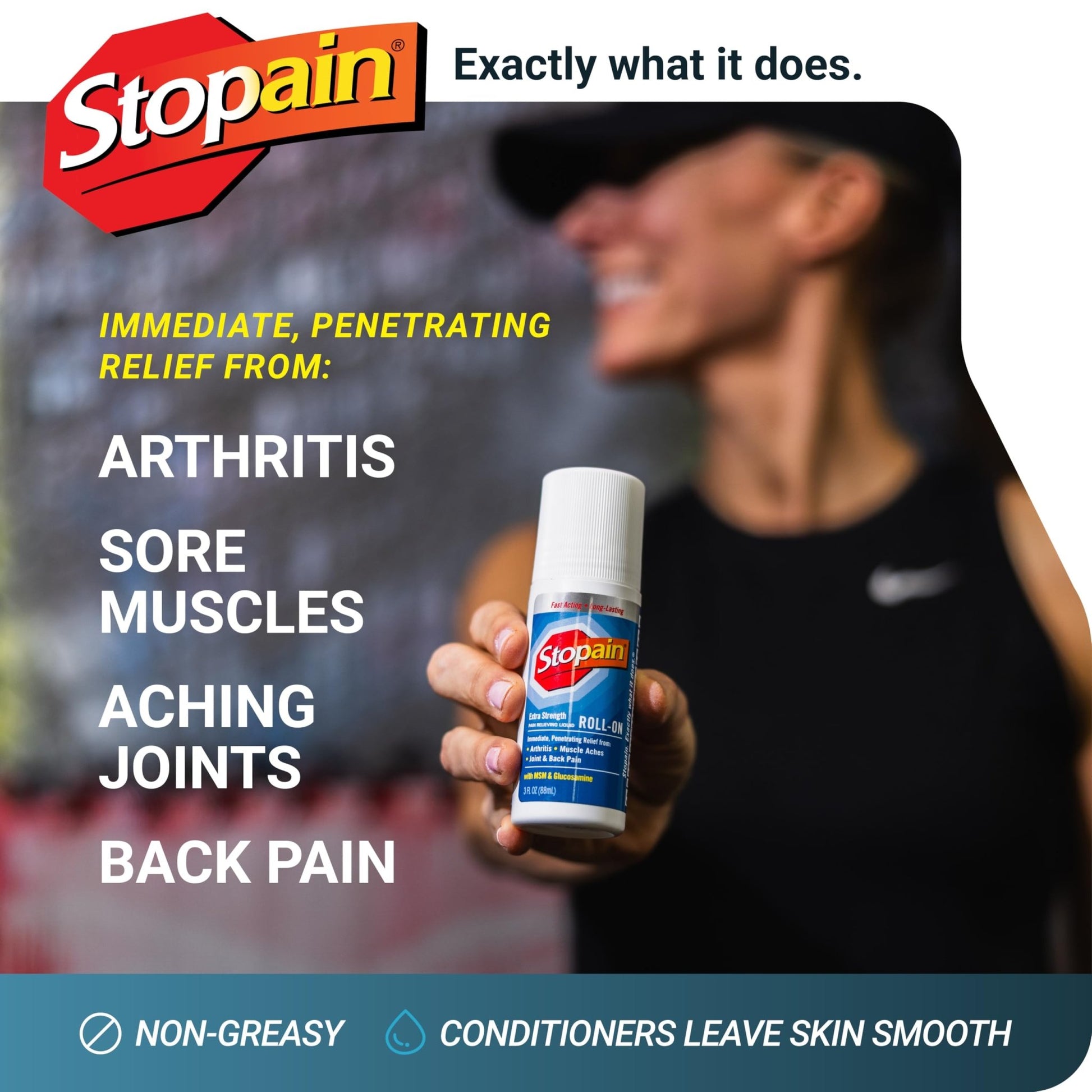 Stopain Pain Relief Roll On Gel 3oz, USA Made, Max Strength Fast Acting with MSM, Glucosamine, Menthol for Arthritis, Lower Back, Knee, Neck, HSA FSA Approved OTC Topical Analgesic Products - dailyvitalstore