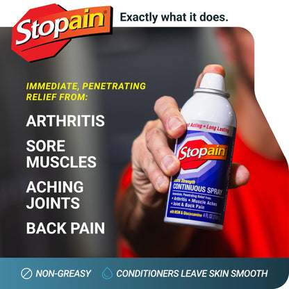 Stopain Pain Relief Spray 4oz (2 Pack) USA Made, Max Strength Fast Acting with MSM, Glucosamine, Menthol for Arthritis, Lower Back, Neck, HSA FSA Approved Topical Analgesic Products - dailyvitalstore