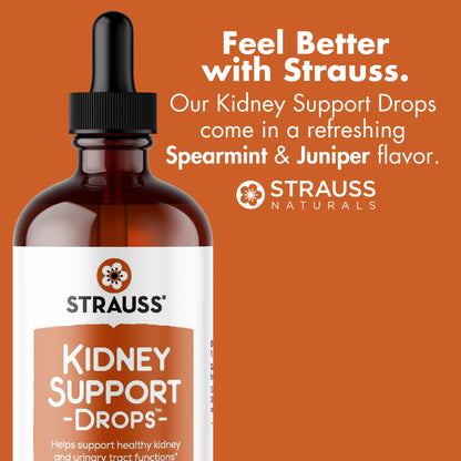 Strauss Naturals Kidney Support Drops – Herbal Kidney Support Supplement for Men and Women – Helps with Kidney Health and Urinary Tract Function – Vegan & Non-GMO – Spearmint Flavored – 100 ml Bottle - dailyvitalstore