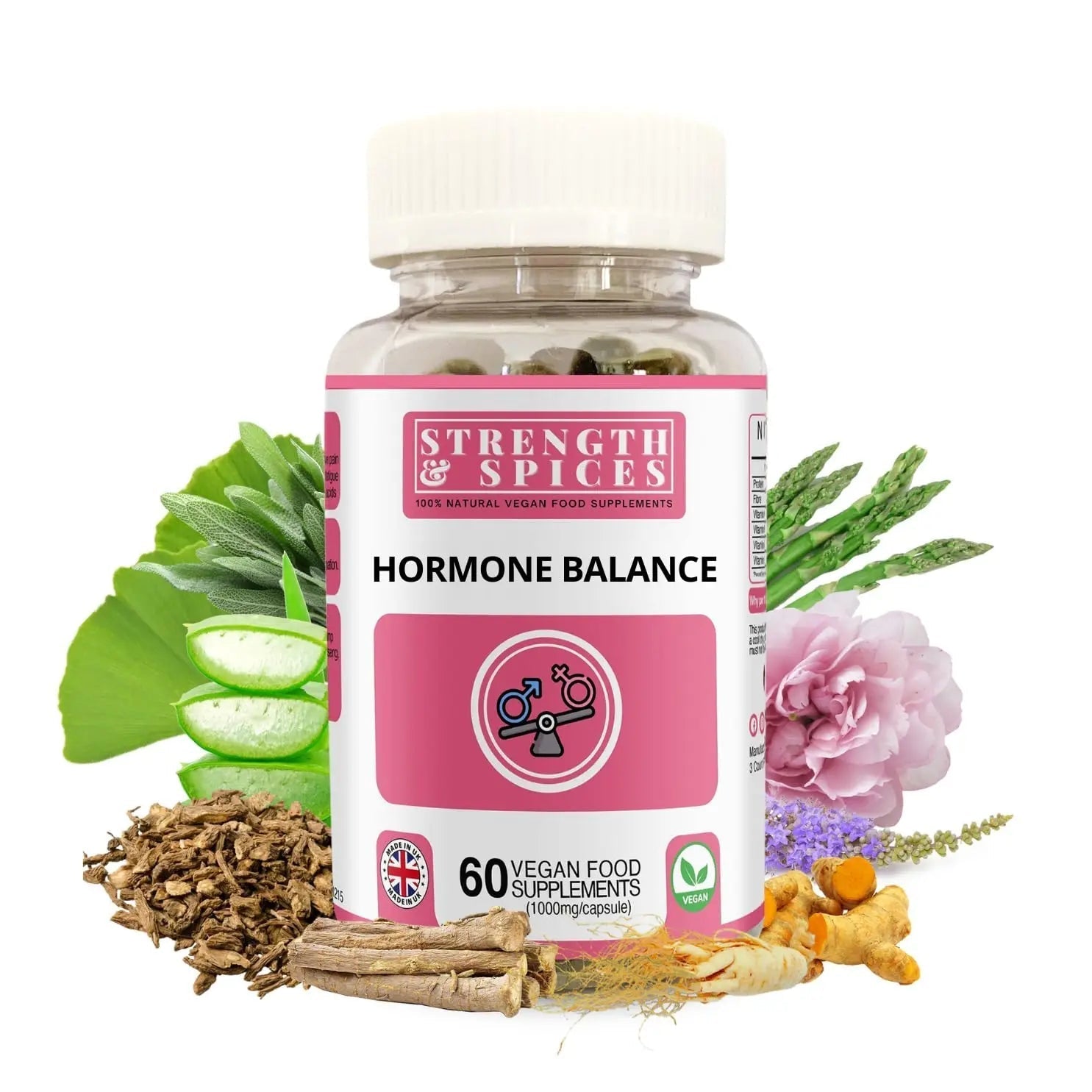Strength & Spices Hormone Balance 100% Natural Estrogen Supplement – 12 Ingredients w Dong Quai - 60 Vegan UK Made 1000mg Capsules – Fertility and Menstrual Comfort - dailyvitalstore