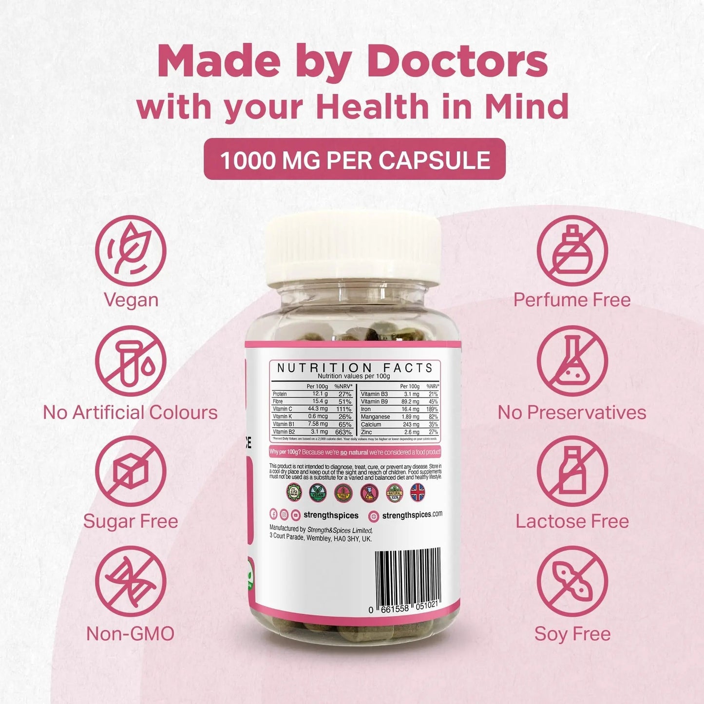 Strength & Spices Hormone Balance 100% Natural Estrogen Supplement – 12 Ingredients w Dong Quai - 60 Vegan UK Made 1000mg Capsules – Fertility and Menstrual Comfort - dailyvitalstore