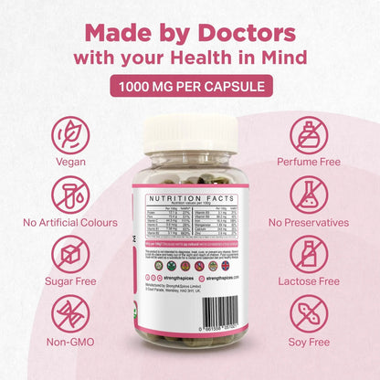 Strength & Spices Hormone Balance 100% Natural Estrogen Supplement – 12 Ingredients w Dong Quai - 60 Vegan UK Made 1000mg Capsules – Fertility and Menstrual Comfort - dailyvitalstore
