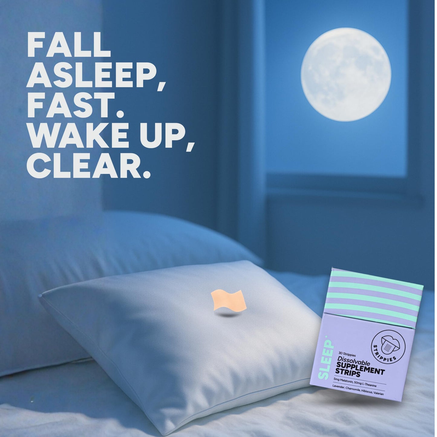 STRIPPIES Dissolvable Sleep Strips – Fast-Acting Melatonin 5mg with L-Theanine, Lavender, Chamomile, Hibiscus & Valerian – Natural Cranberry Flavor – 90 Strips - dailyvitalstore