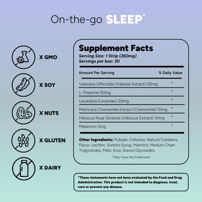 STRIPPIES Dissolvable Sleep Strips – Fast-Acting Melatonin 5mg with L-Theanine, Lavender, Chamomile, Hibiscus & Valerian – Natural Cranberry Flavor – 90 Strips - dailyvitalstore