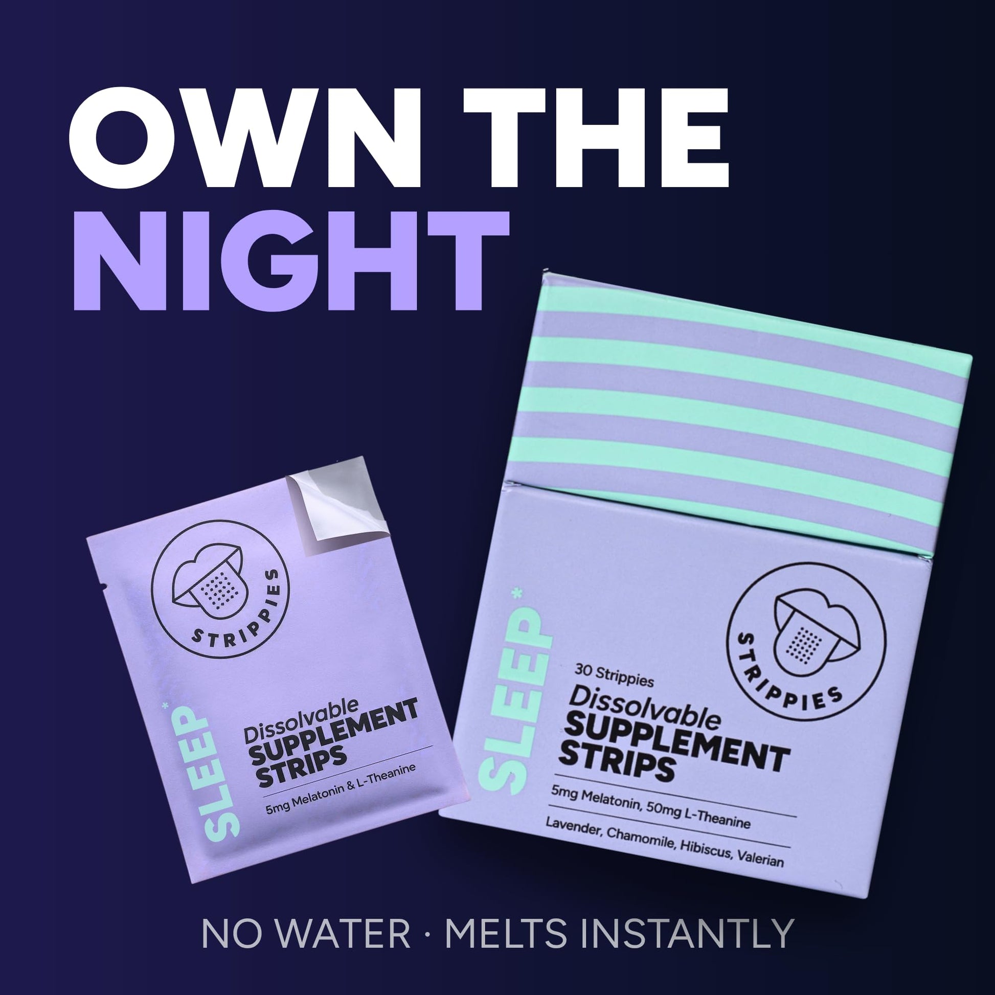 STRIPPIES Dissolvable Sleep Strips – Fast-Acting Melatonin 5mg with L-Theanine, Lavender, Chamomile, Hibiscus & Valerian – Natural Cranberry Flavor – 90 Strips - dailyvitalstore