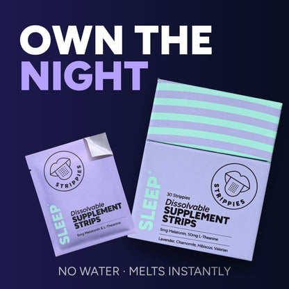 STRIPPIES Dissolvable Sleep Strips – Fast-Acting Melatonin 5mg with L-Theanine, Lavender, Chamomile, Hibiscus & Valerian – Natural Cranberry Flavor – 90 Strips - dailyvitalstore