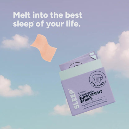 STRIPPIES Dissolvable Sleep Strips – Fast-Acting Melatonin 5mg with L-Theanine, Lavender, Chamomile, Hibiscus & Valerian – Natural Cranberry Flavor – 90 Strips - dailyvitalstore