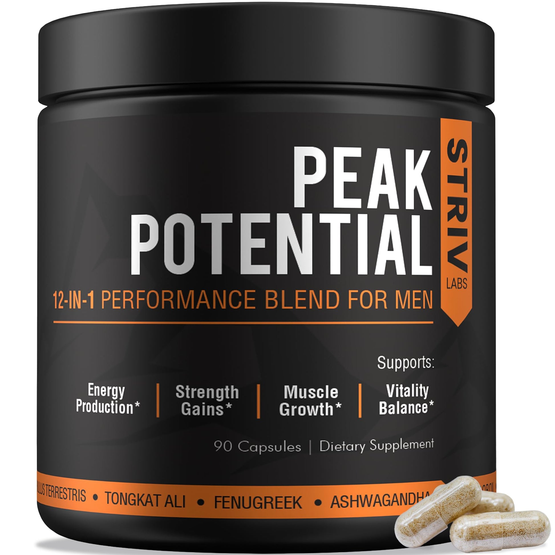 STRIVLABS Peak Potential 12-in-1 Support for Men – Fenugreek, Ashwagandha & Tongkat Ali – Natural Strength - dailyvitalstore