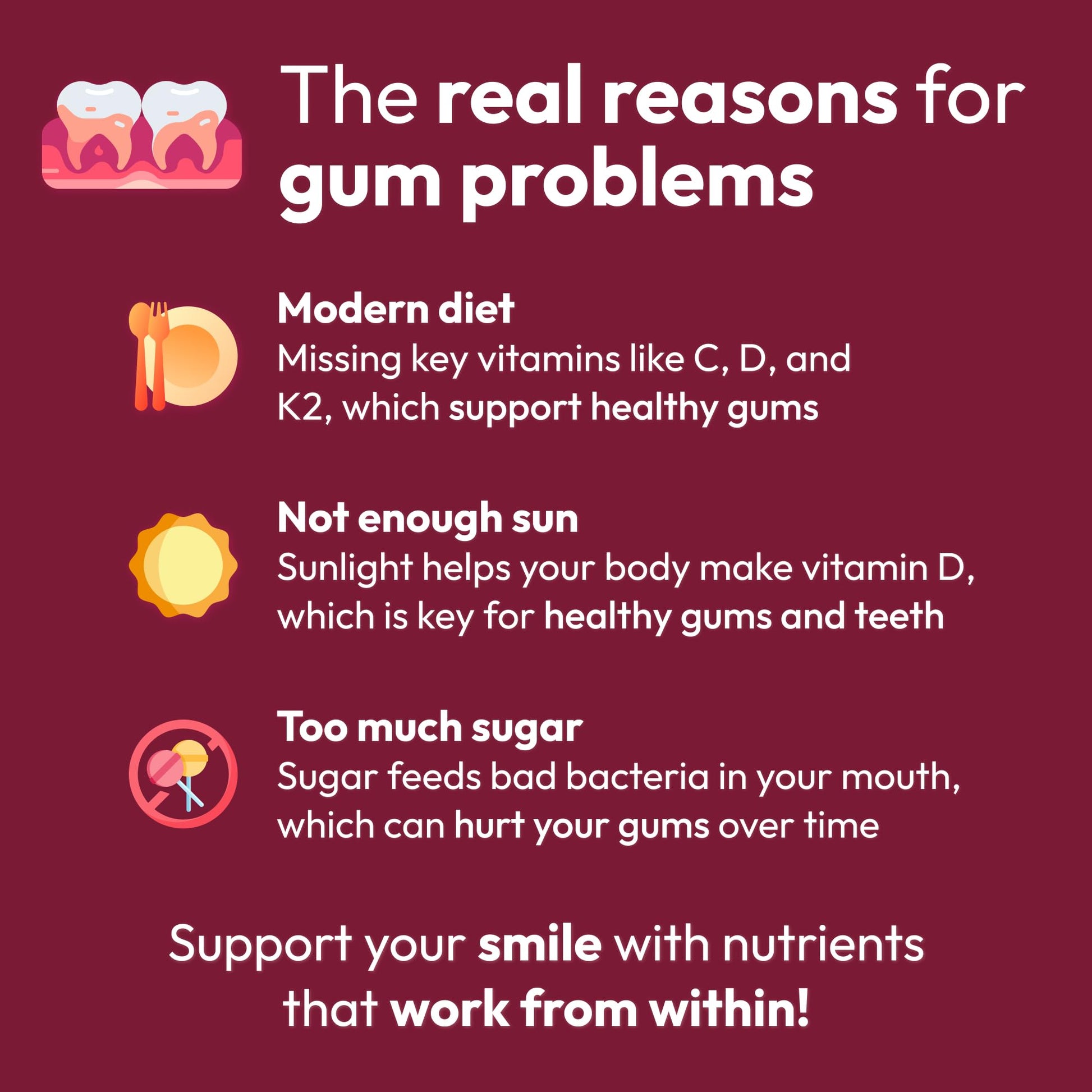 Strong Jaw Gum Restore - Gum Repair for Receding Gums | Teeth Magnesium Supplements, Oral Care, Remineralizing Dental Health Vitamins for Adults | 1 Month Supply, 180 Capsules, Made in USA - dailyvitalstore