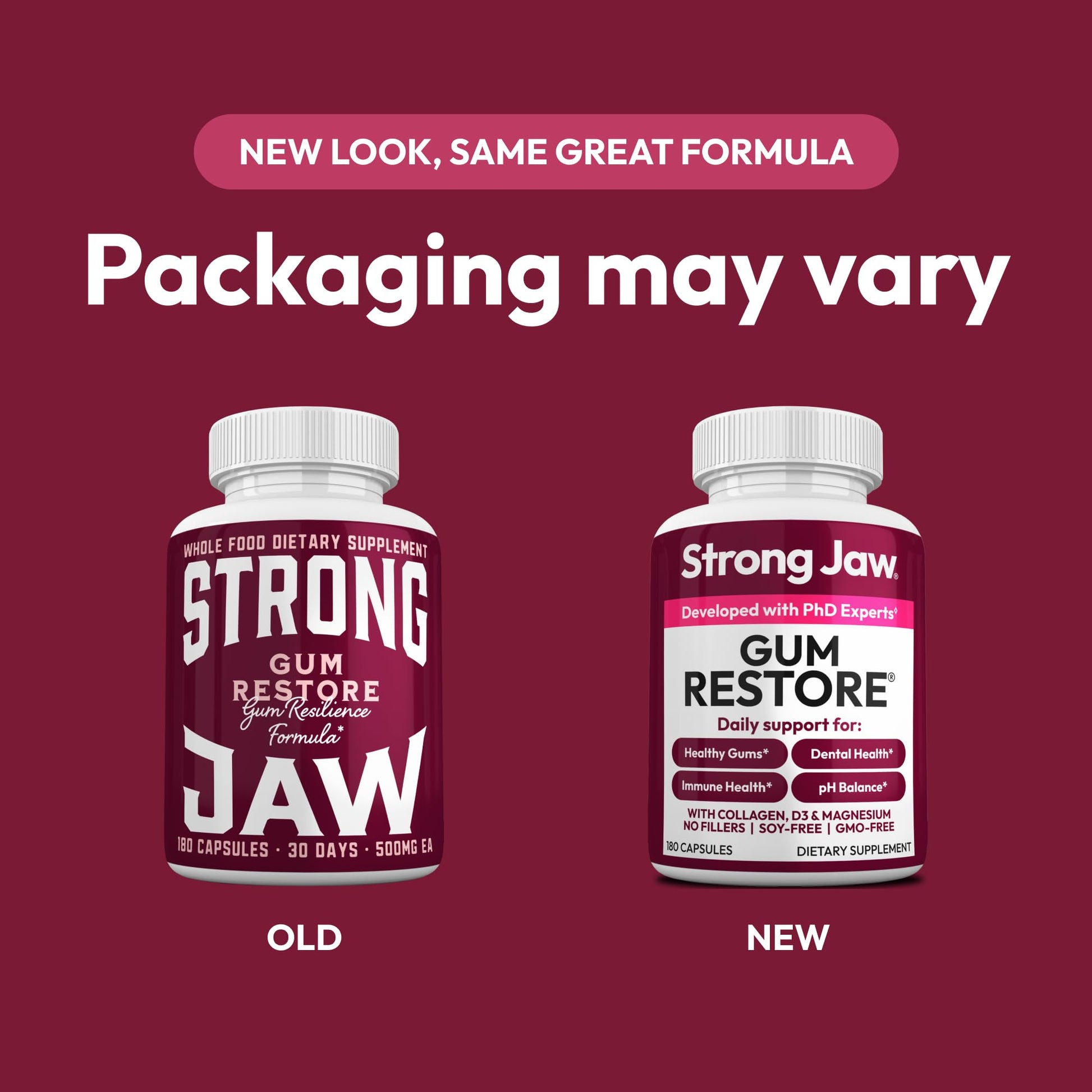 Strong Jaw Gum Restore - Gum Repair for Receding Gums | Teeth Magnesium Supplements, Oral Care, Remineralizing Dental Health Vitamins for Adults | 1 Month Supply, 180 Capsules, Made in USA - dailyvitalstore