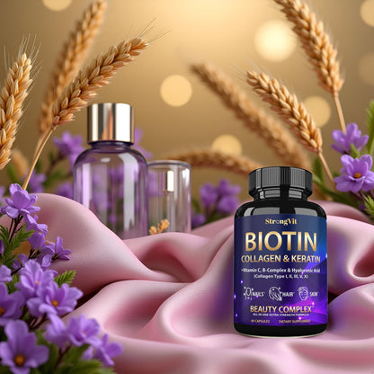 StrongVit Biotin with Hyaluronic Acid, Keratin and Collagen Supplements - 10000mcg for Hair Growth Women and Men - dailyvitalstore