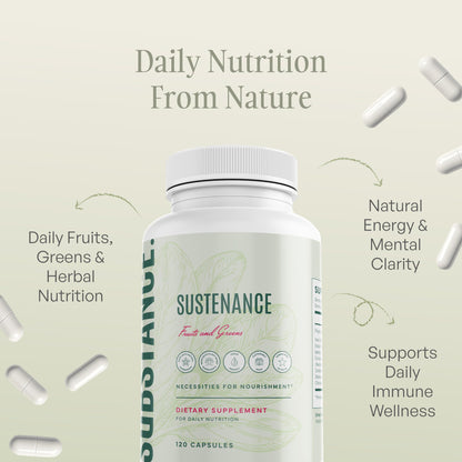 SUBSTANCE. - Nature's Sustenance Daily Greens, Daily Fruit and Veggies Supplement - Enhance Energy, Mental Clarity - Fruits and Vegetables Supplements - US Made, Vegan-Friendly - 30 Servings. - dailyvitalstore