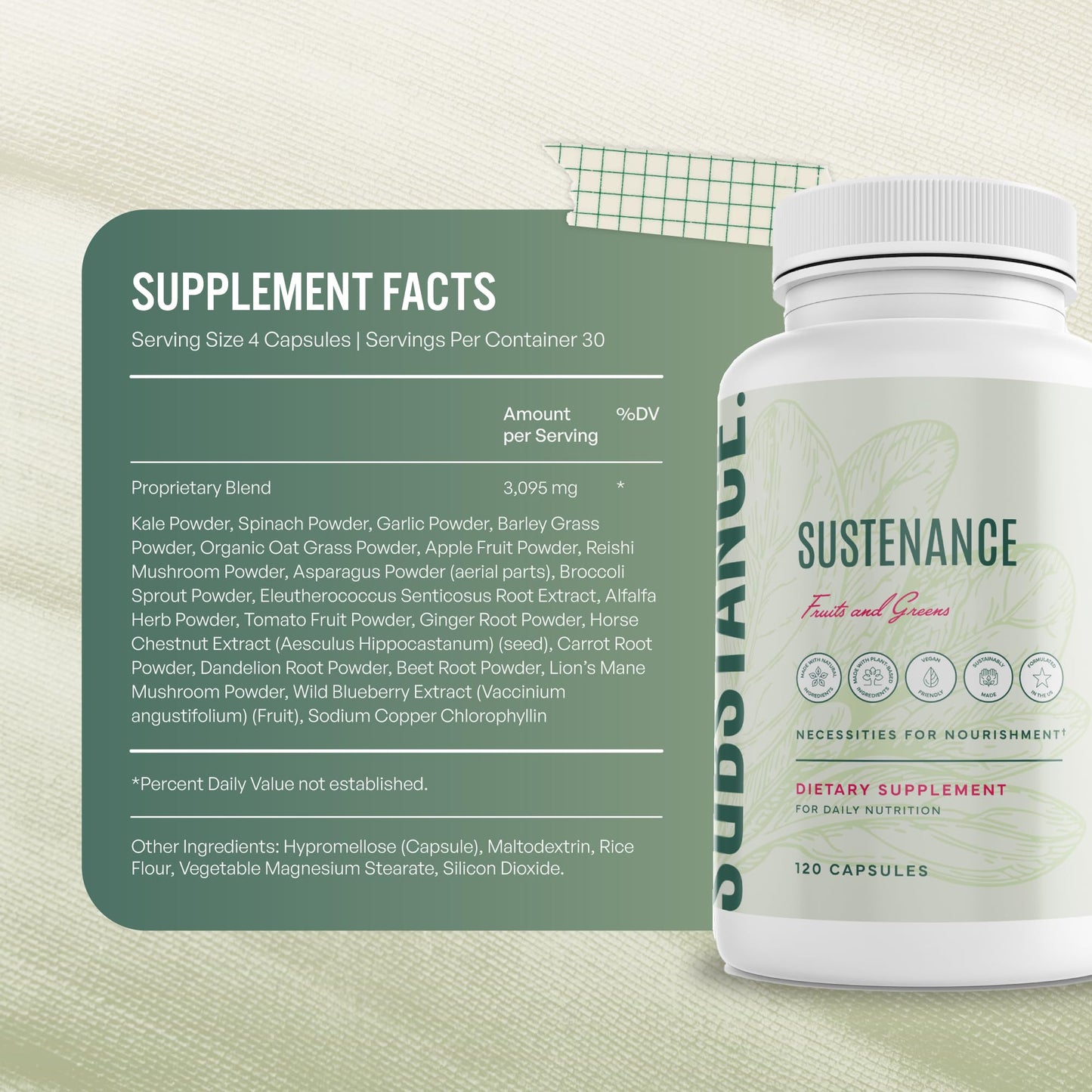 SUBSTANCE. - Nature's Sustenance Daily Greens, Daily Fruit and Veggies Supplement - Enhance Energy, Mental Clarity - Fruits and Vegetables Supplements - US Made, Vegan-Friendly - 30 Servings. - dailyvitalstore