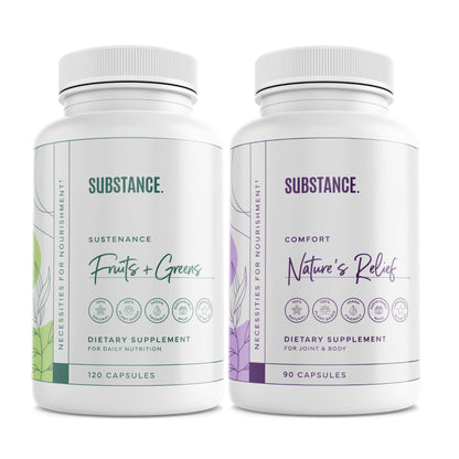 SUBSTANCE. - Ultimate Wellness Bundle | Daily Superfood Nutrition & Joint Support | Greens, Fruits & Veggies + Nature’s Relief | Boost Energy, Mental Clarity & Mobility | Vegan, Non-GMO (30 Servings) - dailyvitalstore