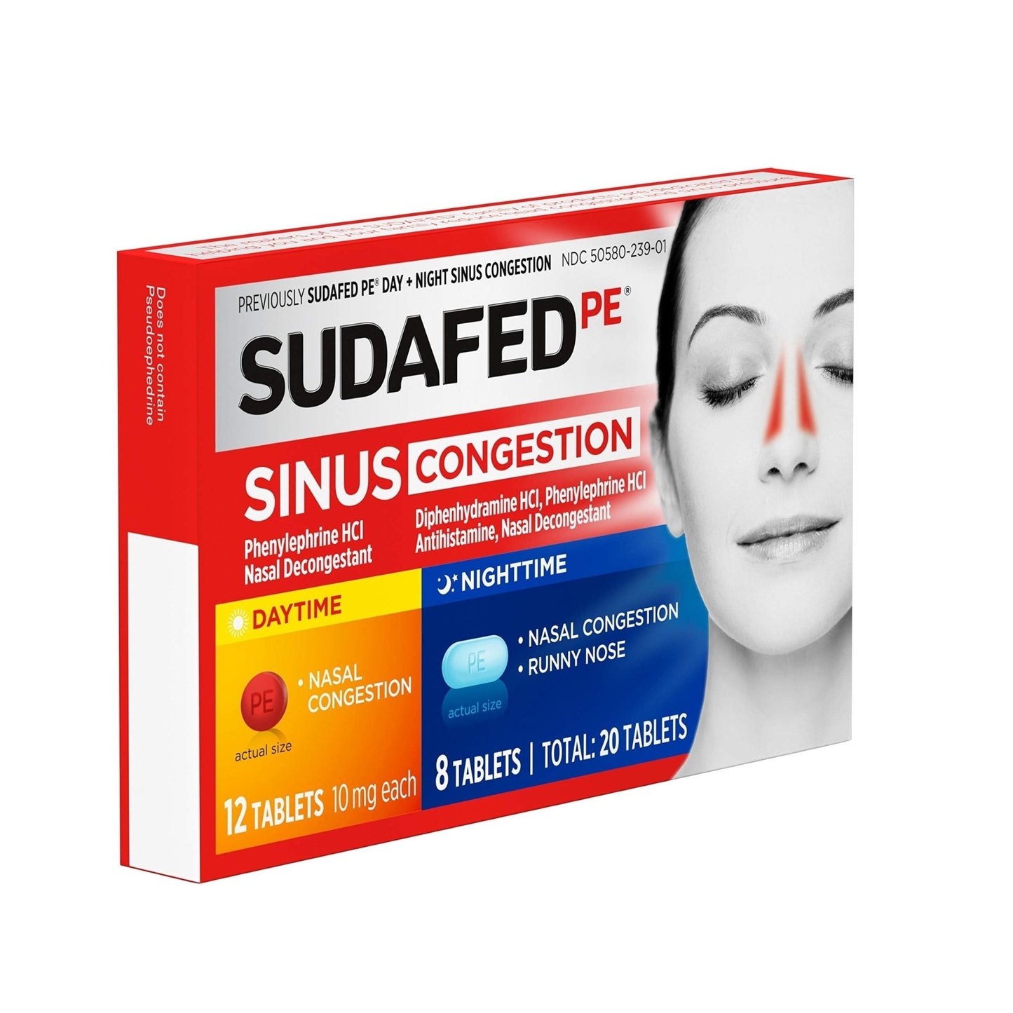 Sudafed PE Sinus Congestion Day + Night Maximum Strength Decongestant & Antihistamine Tablets with Phenylephrine HCl & Diphenhydramine HCl, Helps Nasal & Sinus Pressure & Congestion, 20 ct - dailyvitalstore