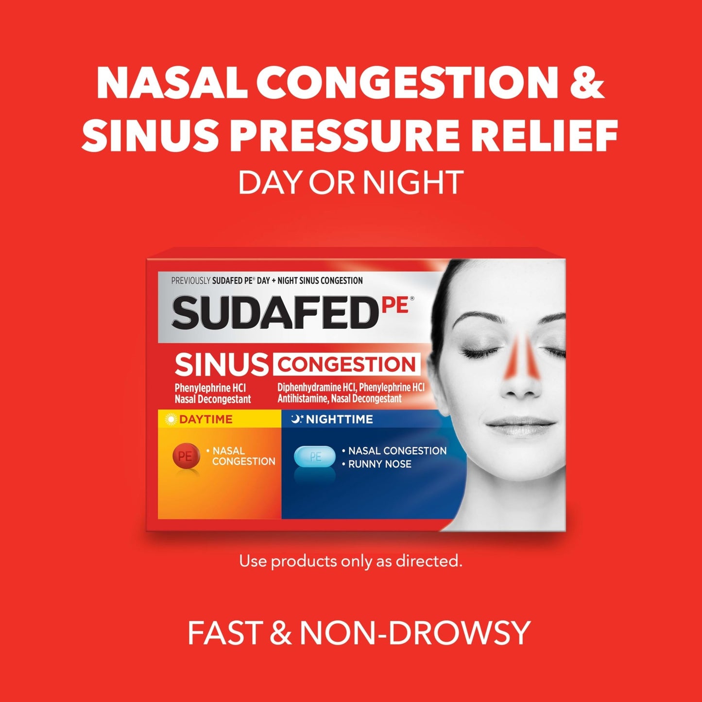 Sudafed PE Sinus Congestion Day + Night Maximum Strength Decongestant & Antihistamine Tablets with Phenylephrine HCl & Diphenhydramine HCl, Helps Nasal & Sinus Pressure & Congestion, 20 ct - dailyvitalstore
