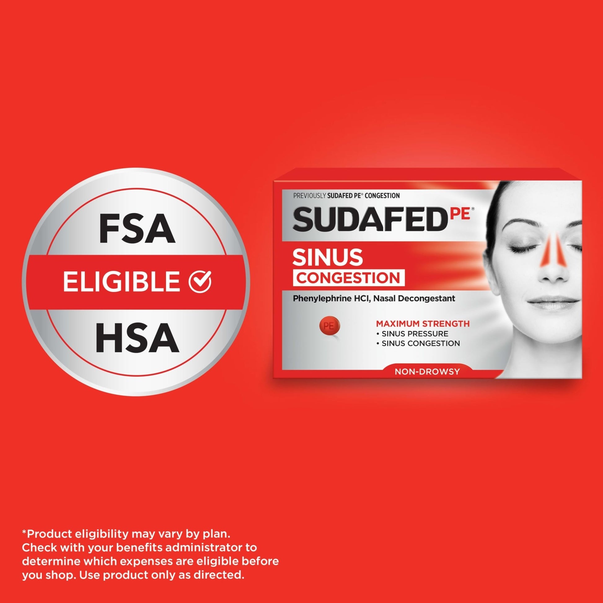 Sudafed PE Sinus Congestion Relief Tablets, Maximum Strength, Non-Drowsy 10 mg Phenylephrine HCI Decongestant for Sinus Pressure & Nasal Congestion Relief, Due to Cold or Allergies, 36 ct - dailyvitalstore