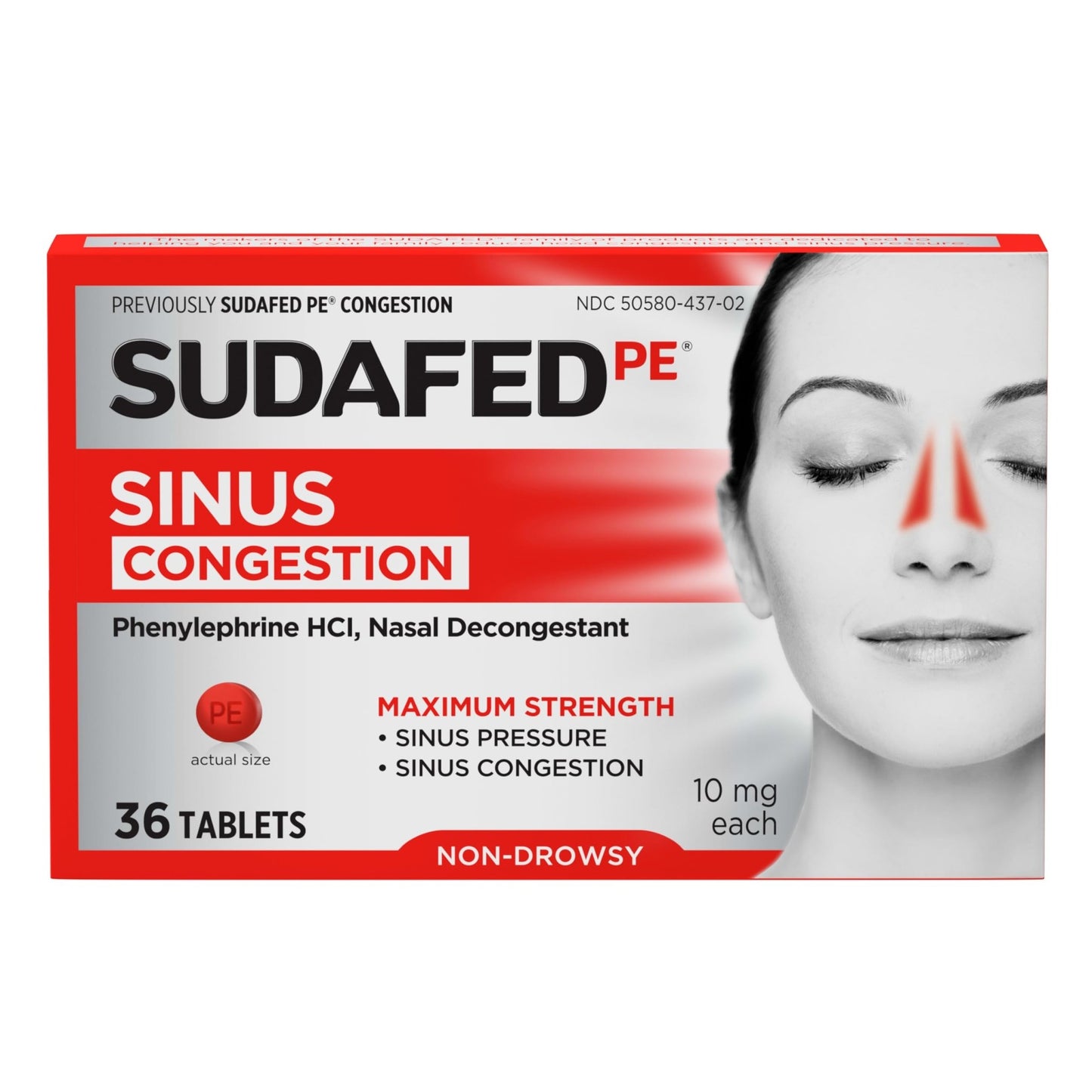 Sudafed PE Sinus Congestion Relief Tablets, Maximum Strength, Non-Drowsy 10 mg Phenylephrine HCI Decongestant for Sinus Pressure & Nasal Congestion Relief, Due to Cold or Allergies, 36 ct - dailyvitalstore
